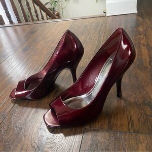 Elegant Burgundy Peep-Toe Heels